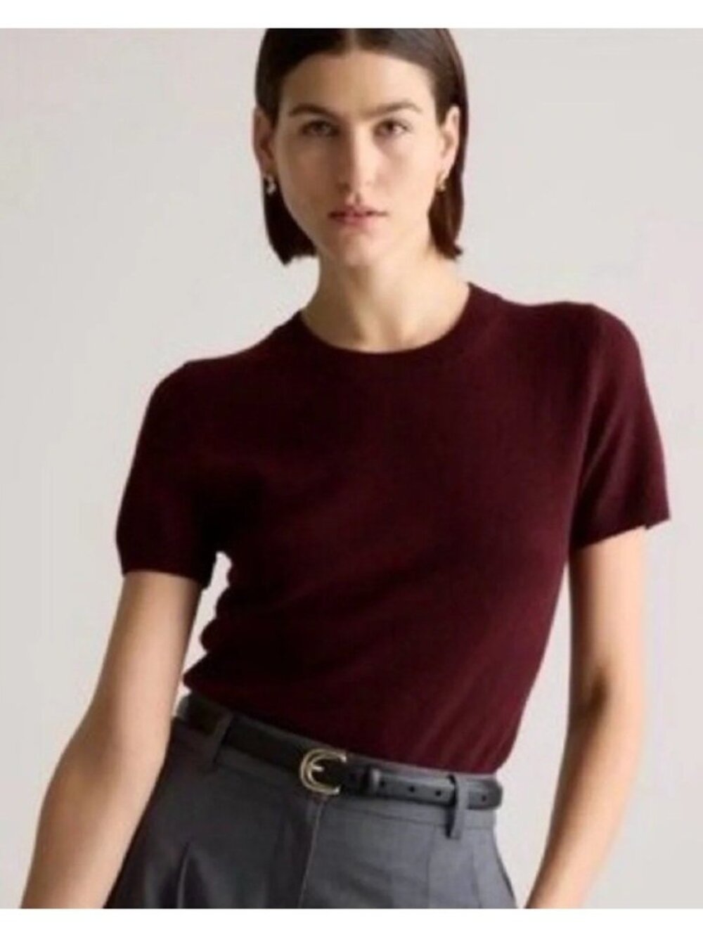 Quince 100% Mongolian Cashmere Short Sleeve Tee Sweater Rich Burgundy S